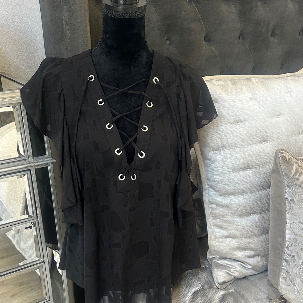 IRO Black Lace-Up Blouse